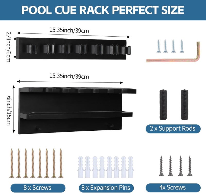 Onemacc Pool Stick Holder Wall Mount, Solid Wood Billiards Cue Rack for 7 Sticks, Claw Wall Mount for Billiards Decor, Accessories, Black - Image 4
